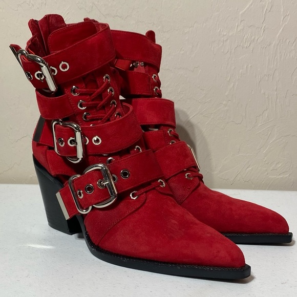 Jeffrey Campbell Shoes - Jeffrey Campbell Caceres Women Buckle Bootie Sz 9.5 Red Leather Suede Point Toe
